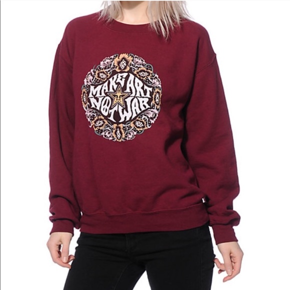 Obey Sweaters - Obey make art not war burgundy crewneck sweatshirt